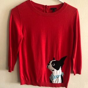 Talbots red sweater with French bulldog, S